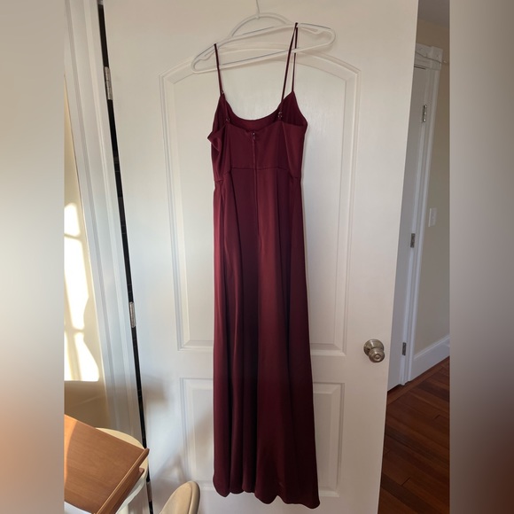 Wine Celebrate DB Studio Crepe-Back Satin Spaghetti Strap Bridesmaid Dress - Picture 3 of 6